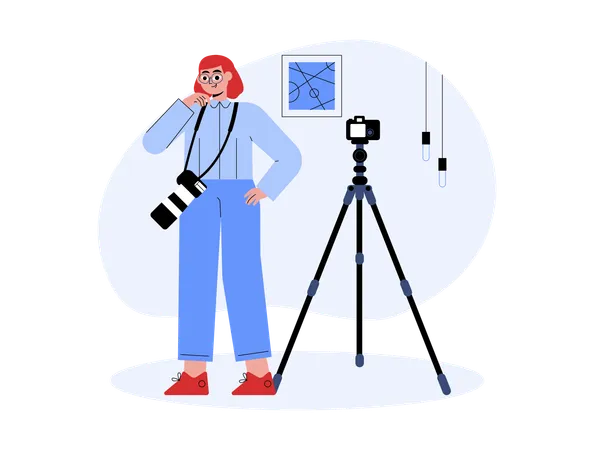 Female Photographer with camera  Illustration