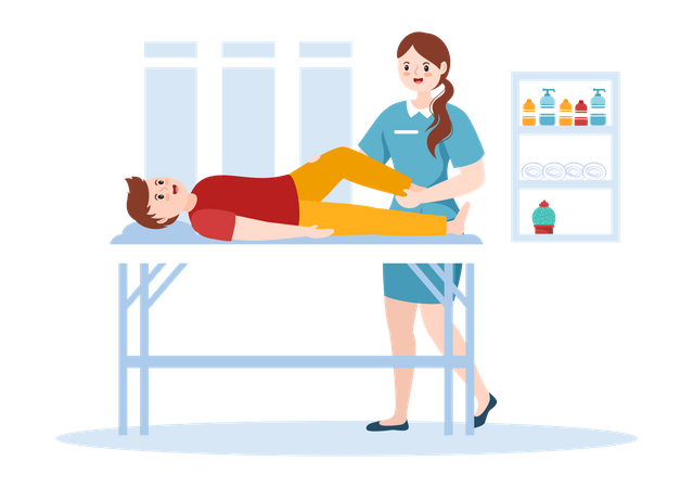 Female Physiotherapist doing treatment of boy Illustration