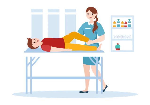 Female Physiotherapist doing treatment of boy Illustration
