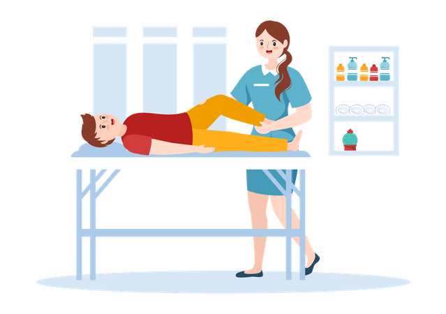 Female Physiotherapist doing treatment of boy  Illustration