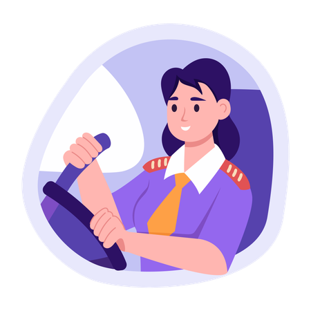 Female pilot flying plane  Illustration