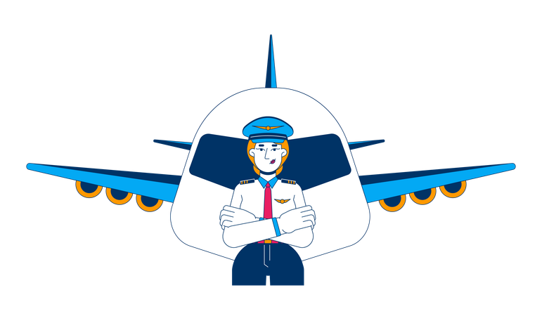 飛行機に乗る女性パイロット  イラスト