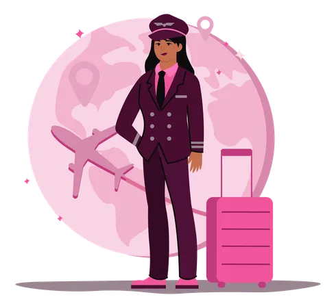 Female pilot with luggage  Illustration