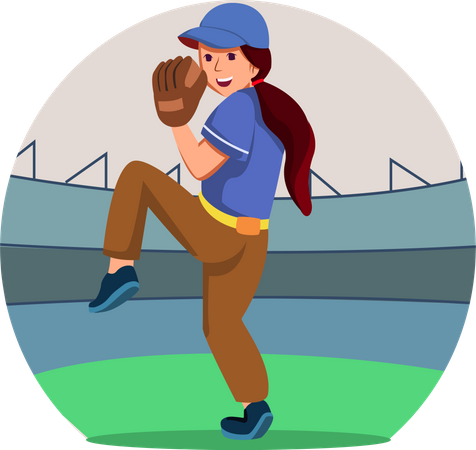 Female Playing Baseball  Illustration