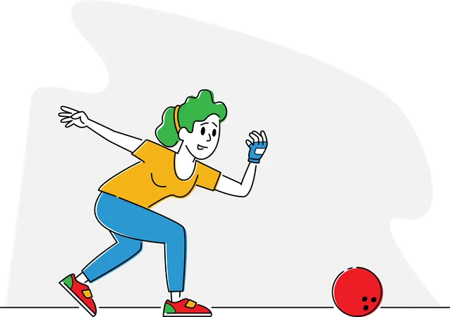 Female Playing Bowling Illustration