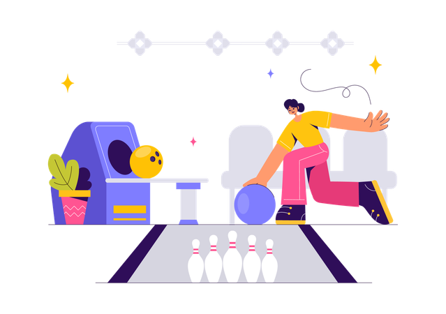 Female Playing Bowling Game  Illustration