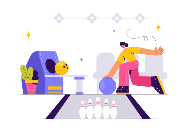 Female Playing Bowling Game  Illustration