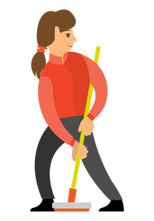 Female playing curling broom  Illustration