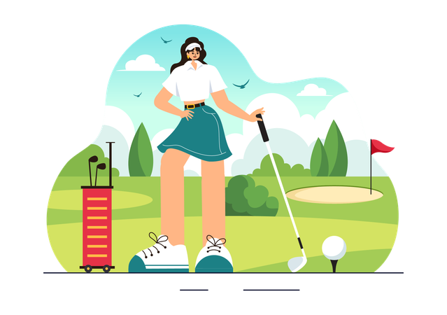 Female Playing Golf  Illustration