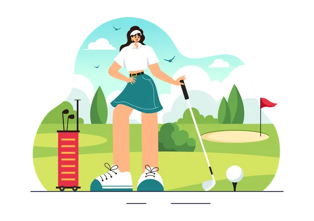 Female Playing Golf  Illustration