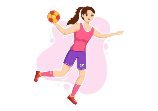 Female Playing Handball Illustration