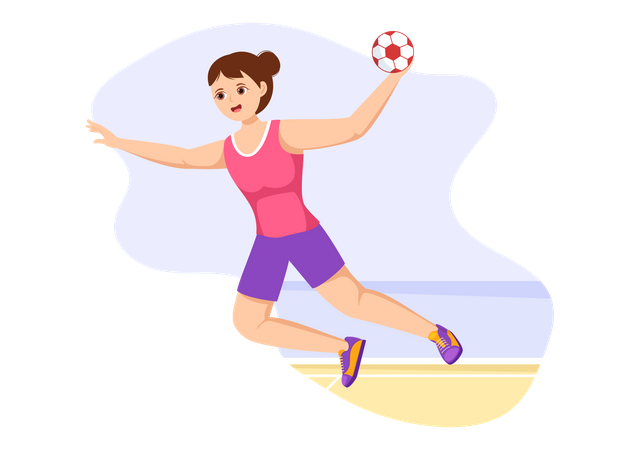 Female Playing Handball Illustration