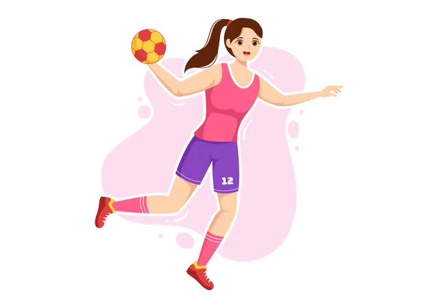 Female Playing Handball  Illustration