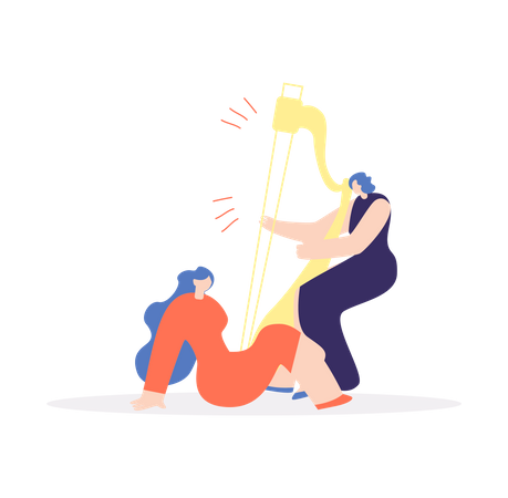 Female playing harp Illustration