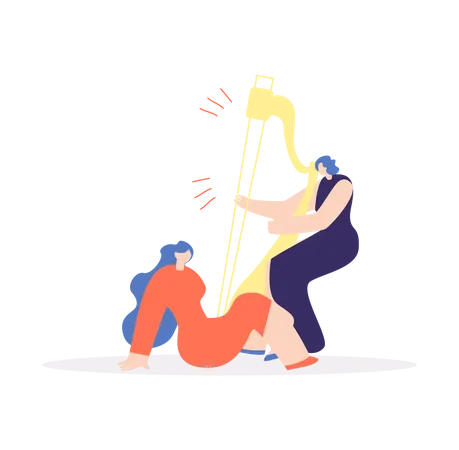 Female playing harp  Illustration