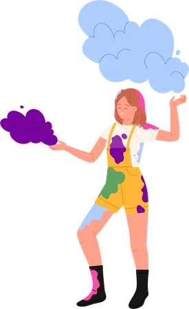 Female playing holi  Illustration