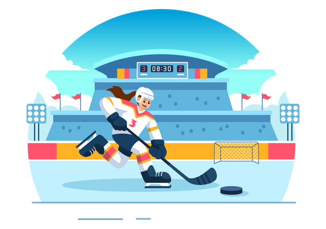 Female Playing Ice Hockey  Illustration