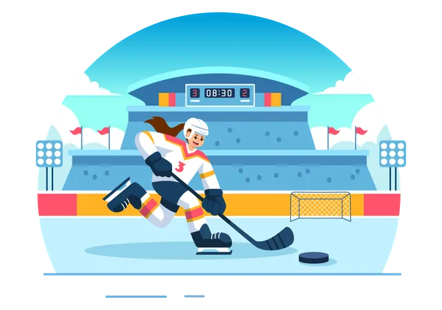 Female Playing Ice Hockey  Illustration