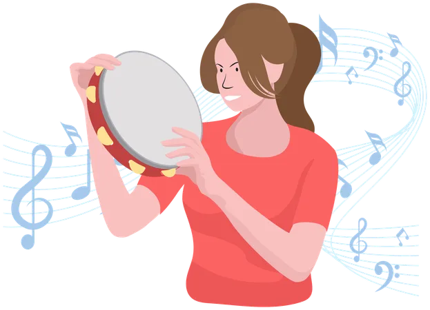 Female playing tambourine  일러스트레이션