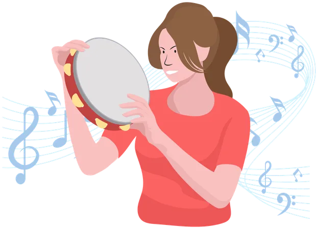 Female playing tambourine  Illustration