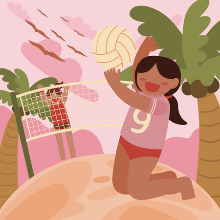 Female playing volleyball at the beach Illustration