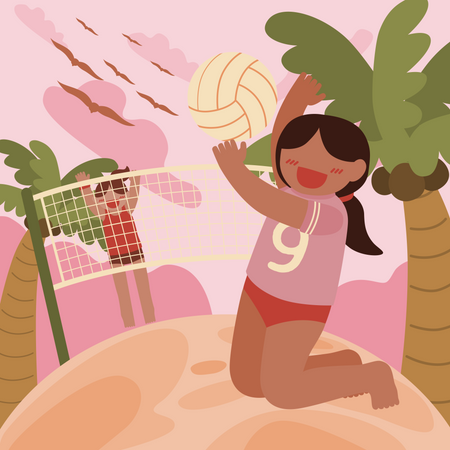 Female playing volleyball at the beach  Illustration