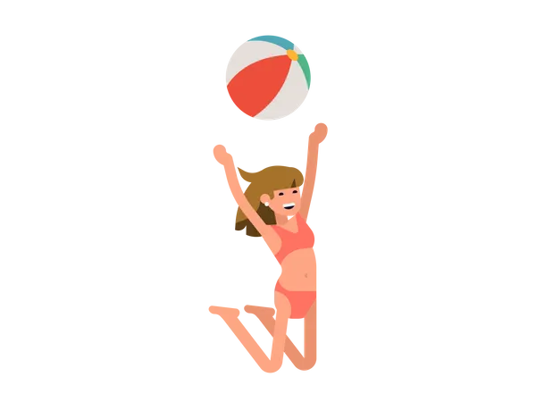 Female playing with beach ball  Illustration