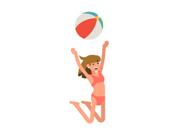 Female playing with beach ball  Illustration