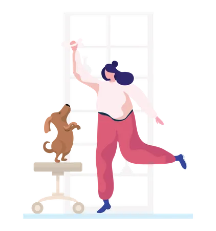 Female playing with dog  Illustration