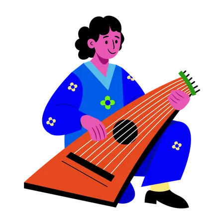 Female playing zitherist  Illustration