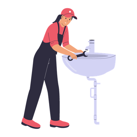 Female Plumber Fixing Sink  Illustration