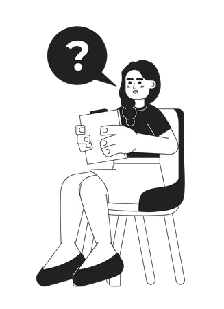 Indian Woman Interviewer Asking Question Black And White 2 D Cartoon Character South Asian Business Lady Sitting On Chair Isolated Vector Outline Person Recruiter Monochromatic Flat Spot Illustration Illustration