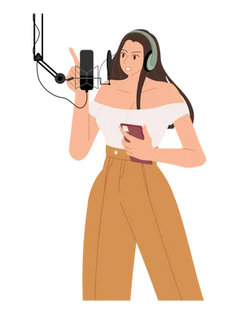 Female podcaster recording podcast  Illustration