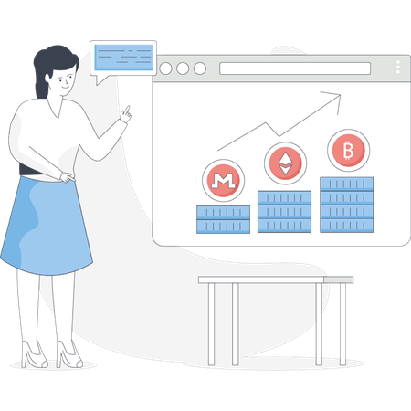 Female pointing at business growth graph  Illustration