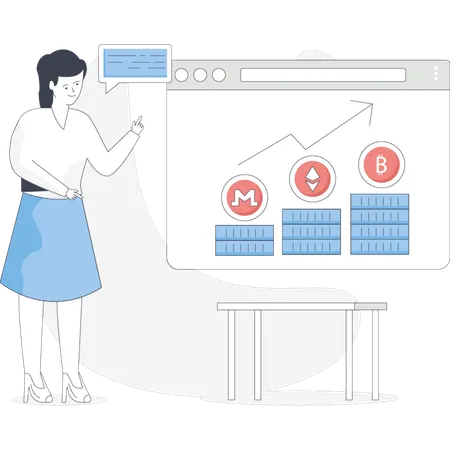 Female pointing at business growth graph  Illustration