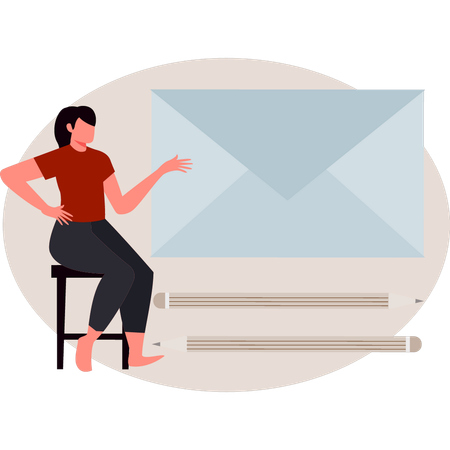 Female pointing business email  Illustration