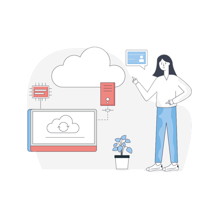 Female  pointing cloud services  Illustration