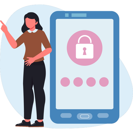 Female pointing mobile lock  Illustration