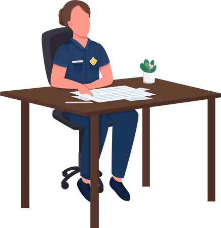 Female police officer at desk  Illustration