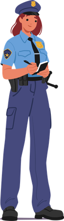 Female Police Officer In Uniform Writing Report On Notepad  Illustration