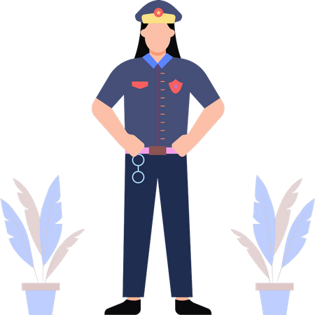 Female police officer standing  Illustration