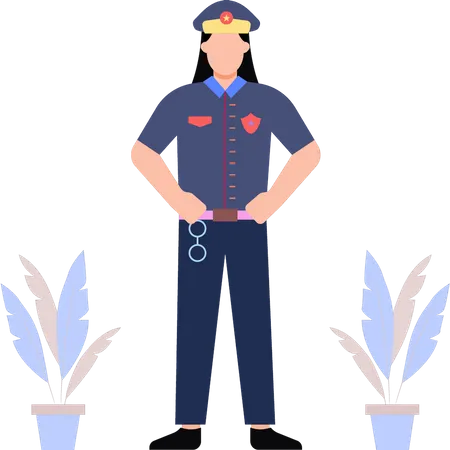 Female police officer standing  Illustration