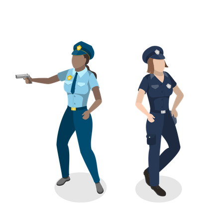 Female Police Officer with gun  Illustration
