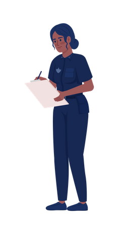 Female police officer writing on clipboard Illustration