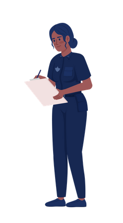 Female police officer writing on clipboard  Illustration