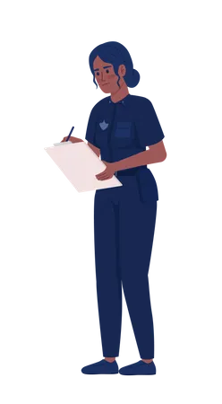 Female police officer writing on clipboard  Illustration