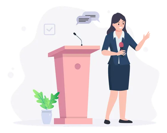 Female political candidate giving speech  Illustration