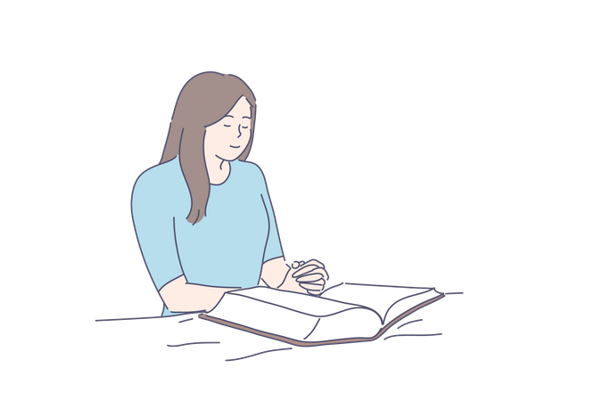 Female praying and reading book  Illustration