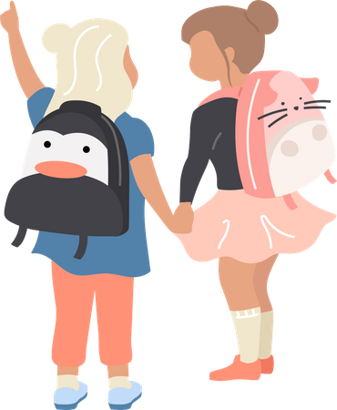 Female preschoolers holding hands  Illustration