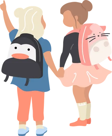 Female preschoolers holding hands Illustration